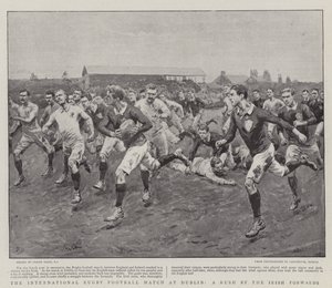Kansainvälinen rugbyjalkapallo-ottelu Dublinissa, irlantilaisten hyökkääjien ryntäys